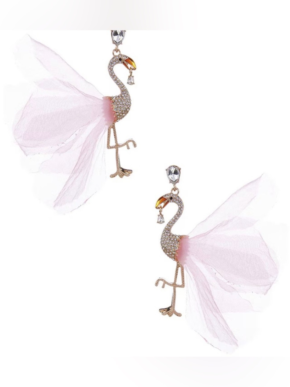 New Natasha Accessories
Rhinestone Flamingo Drop Earrings